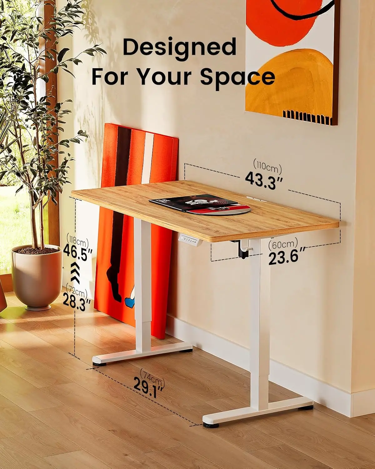 Birou electric reglabil pe înălțime, blat 112 × 60 cm, funcție memorare — imagine 6