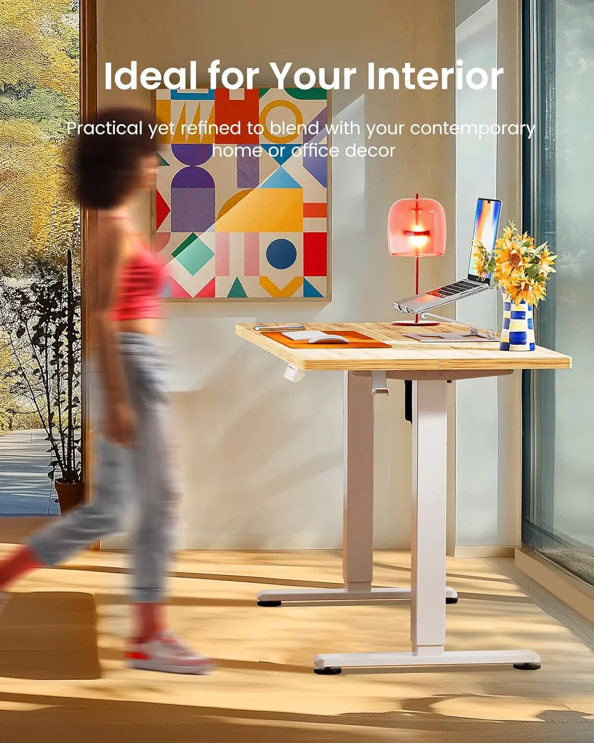 Birou electric reglabil pe înălțime, blat 112 × 60 cm, funcție memorare — imagine 7